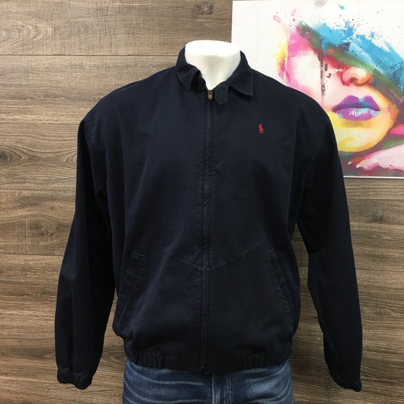 VINTAGE Polo Ralph Lauren Navy Blue Harrington Jacket Men's Size L